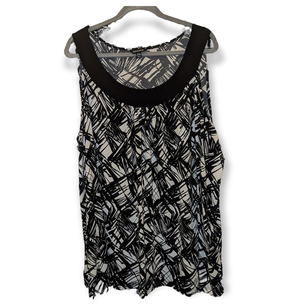 George Black White Haystack Abstract Sleeveless Top Blouse Casual 3X (22W-24W)